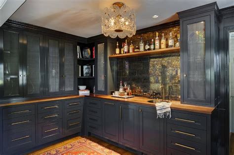 Blue Butler Pantry With Wood Countertops Transitional Kitchen