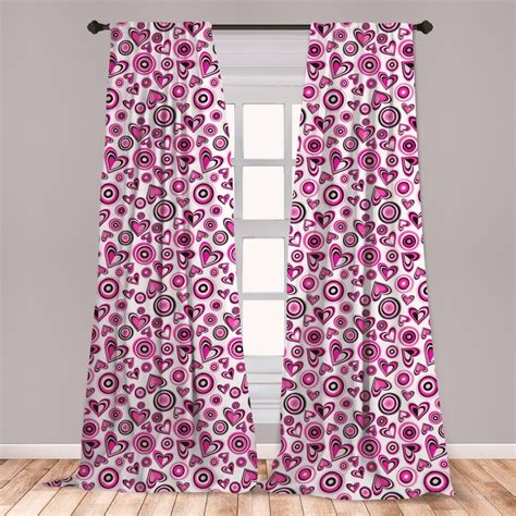 East Urban Home Ambesonne Love Window Curtains Pink Hearts And Circles