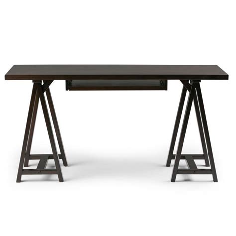 Dark Chestnut Brown Sawhorse 60 Inch Desk Desk With Keyboard Tray