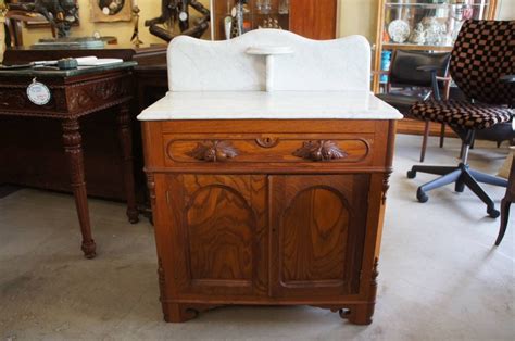 Antique Victorian Eastlake Carved Oak Marble Washstand Dresser
