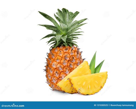 Pineapple Set Isolated On White Background Whole Fruit Round And