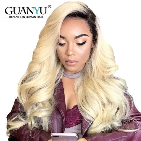 Guanyuhair Malaysian 1b613 Ombre Blonde Lace Front Wigs Remy Human