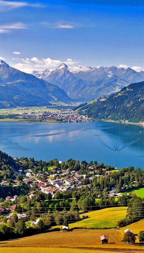 Beautiful View Of The City Of Zell Am See With Zeller Lake In Salzburg