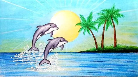 1280x720 how to draw a scenery of village market step by step. How to draw scenery of Dolphin in beach.Step by step(easy ...