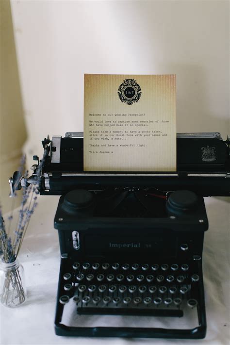 Maintain clear, constant communication with guests. This rustic typewriter was used to communicate a message ...