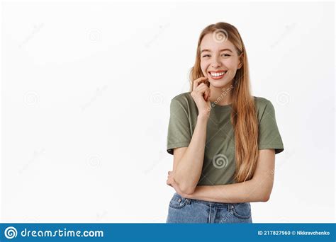 Cute Caucasian Girl Laughing Smiling With White Perfect Teeth Looking