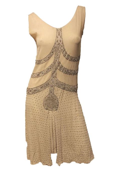 1920 s beaded and rhinestone creme chiffon dress sz s etsy 1920s fashion vintage fashion