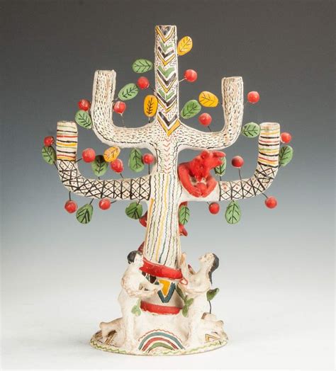 Mexican Pottery Candelabra Adam And Eve With Tree Of Life Cottone