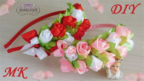 Ободок с розами 🌹 и бантиком Роза канзаши МКdiy 👐 Youtube
