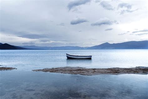 Lonely Boat On Lake Prespa North Macedonia Stock Photo Image Of Coast