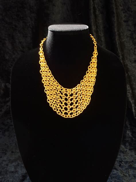 Chainmail Bib Necklace Gold Tone Aluminum Chunky Statement Etsy