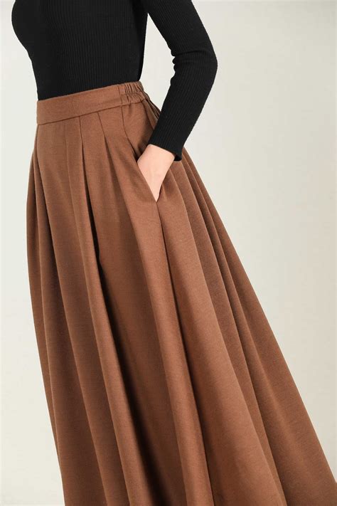 Brown Wool Skirt A Line Maxi Skirt Winter Skirt Women Long Etsy