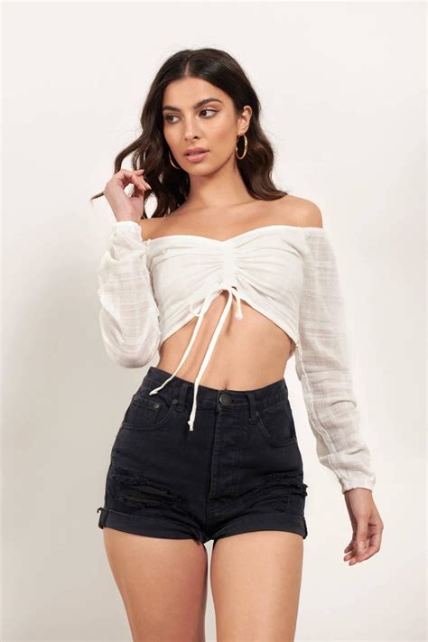 Tobi Crop Tops Womens To My Lover White Ruched Crop Top White ⋆