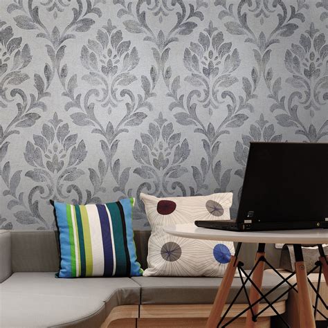 310005 Grey Silver Victorian Floral Motif Wallpaper Wall Coverings