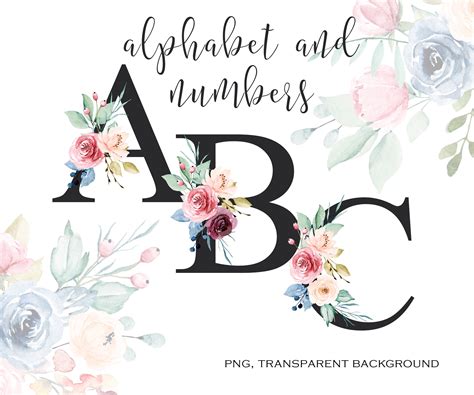 Floral Alphabet With Watercolor Flowers Letters Monogram Etsy Uk