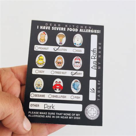 Allergy Chef Cards Food Allergy Chef Card Allergy Restaurant Cards