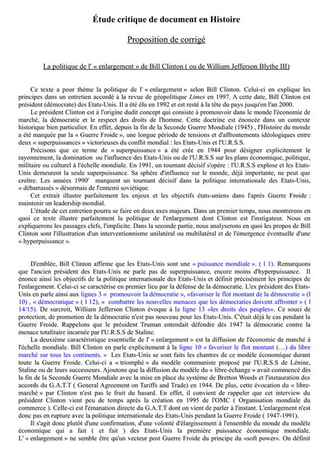 Étude critique de document en Histoire Proposition