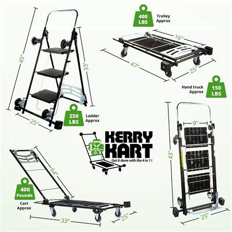 Kerry Kart 4 In 1 Rolling Utility Cart Trolley And Moving Dolly With