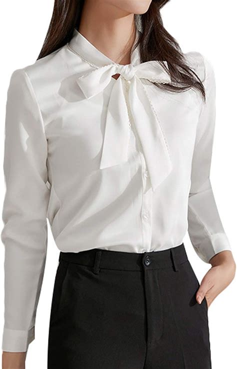 Gihuo Women S Casual Bow Tie Neck Long Sleeve Chiffon Button Down Shirt Blouse Top（white Xl