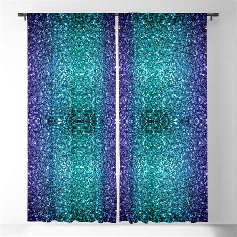 Aqua Blue Ombre Faux Glitter Sparkles Blackout Curtain By Pldesign