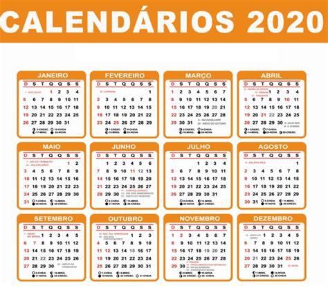 Grátis Calendário 2020 Com Datas De Feriados Nacionais
