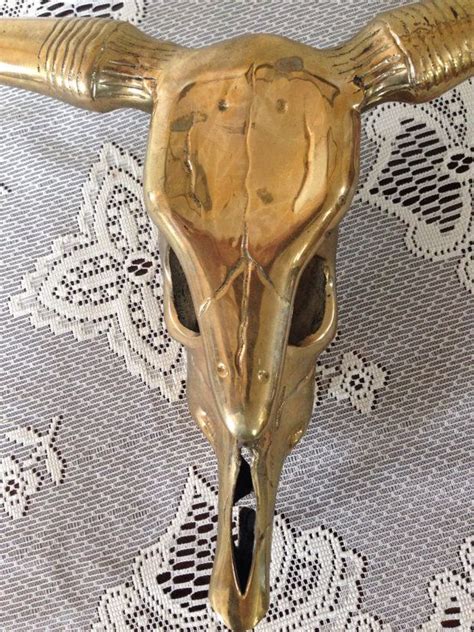 Brass Steer Skull Mid Century Brass Sculpture Bull Skull Antlers