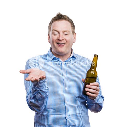 Humorous Young Man With A Beverage Studio Shot On White Background