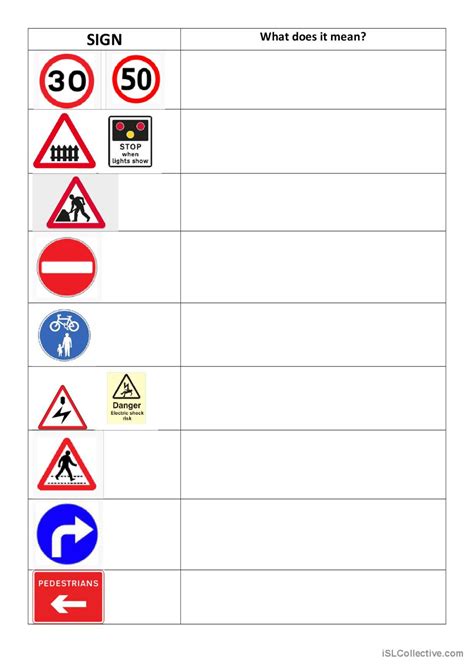 Road Signs Worksheet Pictur English Esl Worksheets Pdf Doc