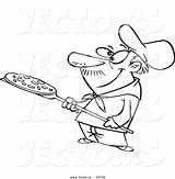Coloring Pizza Holding Man Cartoon Pie Chef Hands Outlined Vector Clipart Royalty Getcolorings sketch template