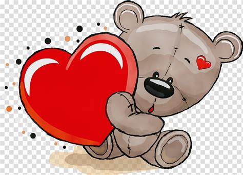 Teddy Bear Watercolor Paint Wet Ink Cartoon Heart Love