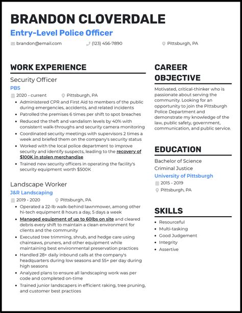 Entry Level Police Officer Resume Examples For