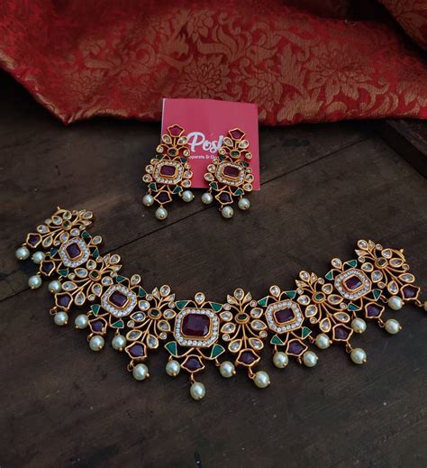 Stone Studded Imitation Necklace Set South India Jewels