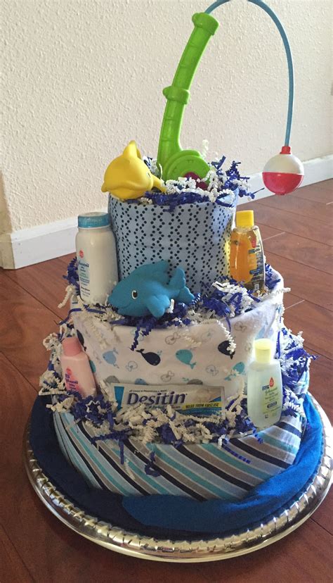 Fishing themed diaper cake | Baby shower diaper cake, Baby shower