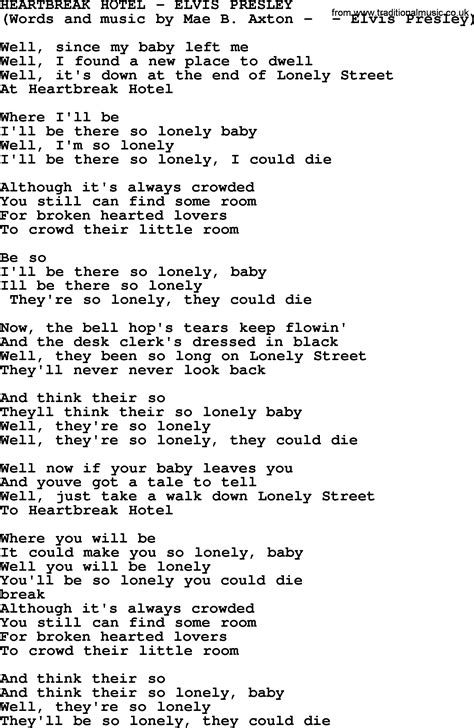 Heartbreak Hotel By Elvis Presley Lyrics