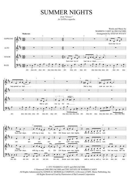 Summer Nights From Grease Satb A Cappella By Digital Sheet
