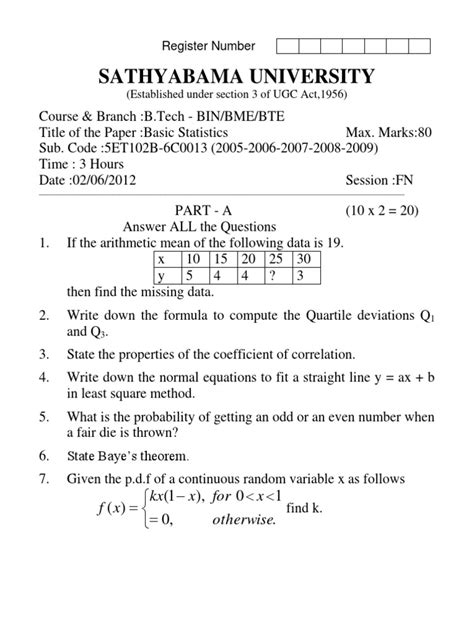 sathyabama university otherwise x for x kx x f pdf correlation and dependence mean