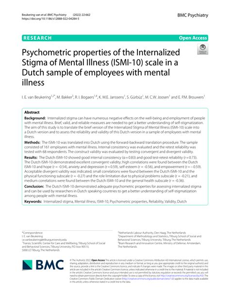 Pdf Psychometric Properties Of The Internalized Stigma Of Mental