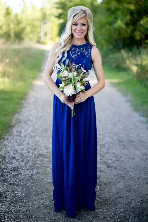Country Bridesmaid Dresses 2017 Long For Wedding Royal Blue Chiffon