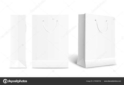 White Paper Shopping Bag Set With Different Angles Front And Side View