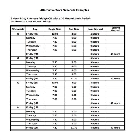work schedule template    documents