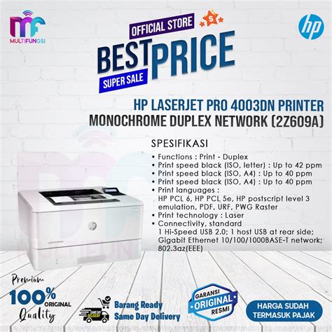 Jual Hp Laserjet Pro Dn Printer Monochrome Duplex Network Z A