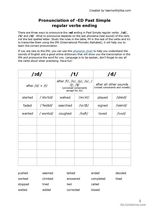 Pronunciation Of Ed Past Simple Reg English Esl Worksheets Pdf And Doc