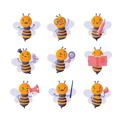 Free Vector Back To School Set With Cute Cartoon Bee