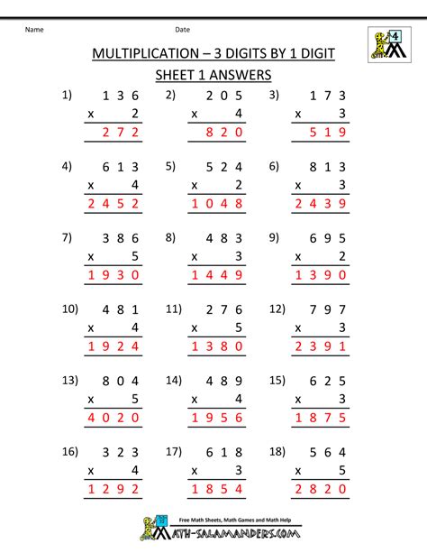 Multiplication Table 3 Digits Leonard Burtons Multiplication Worksheets