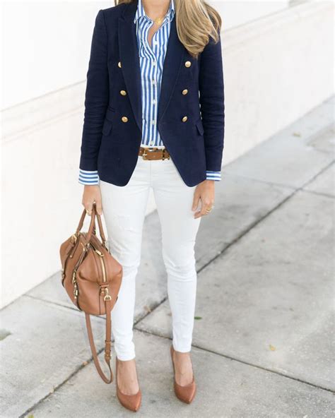 Navy Blazer Outfits Jean Jacket Outfits White Jeans Outfit Look Blazer Casual Outfits