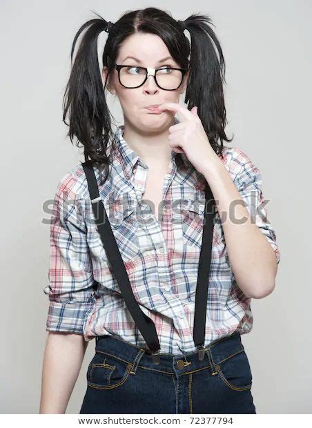 Young Nerd Girl Ponytails Large Glasses Stock Photo Edit Now 72377794