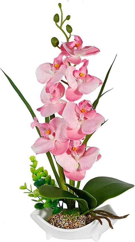 Renatuhom Pink Orchid Artificial Flowers In Vase Fake Orchid Pink Flowers Silk Orchid Plants