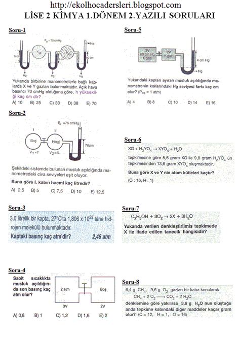 10.sinif kimya 1.dönem 2.yazili sorulari - Ekol Hoca,Fizik,Kimya
