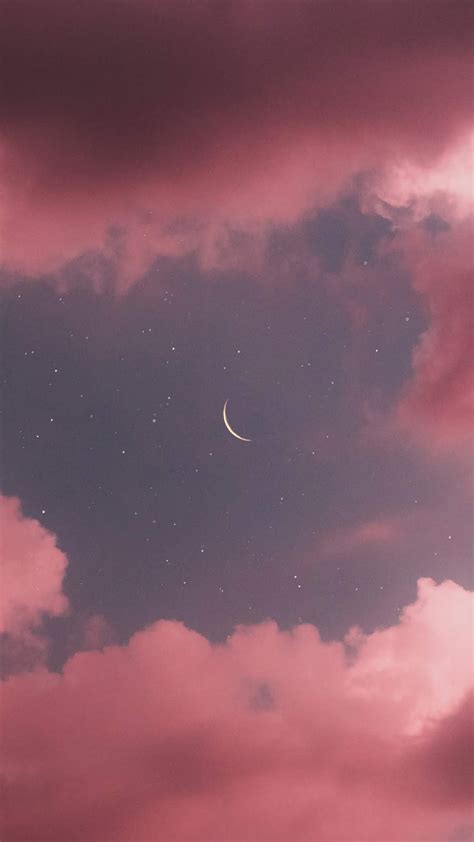 Crescent Moon In The Pink Sky