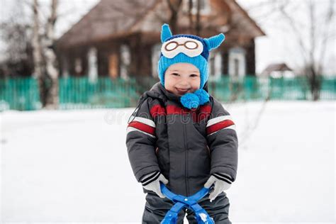 Funny Cute Happy Baby Boy Smiling Outside On Snow Stock Image Image